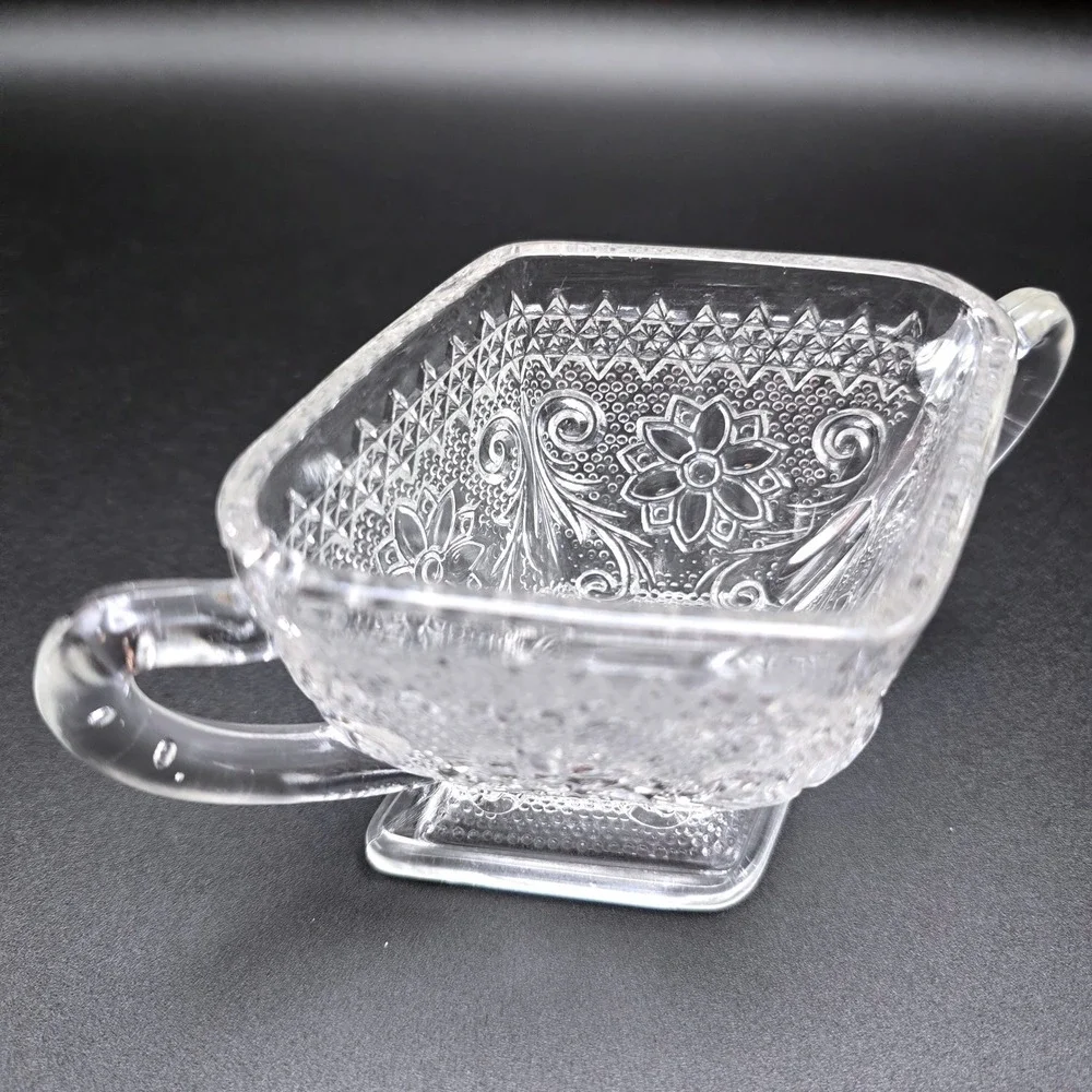 Vintage Clear Pressed Glass‎ Creamer and Sugar Bowl Set Floral Diamond Pattern